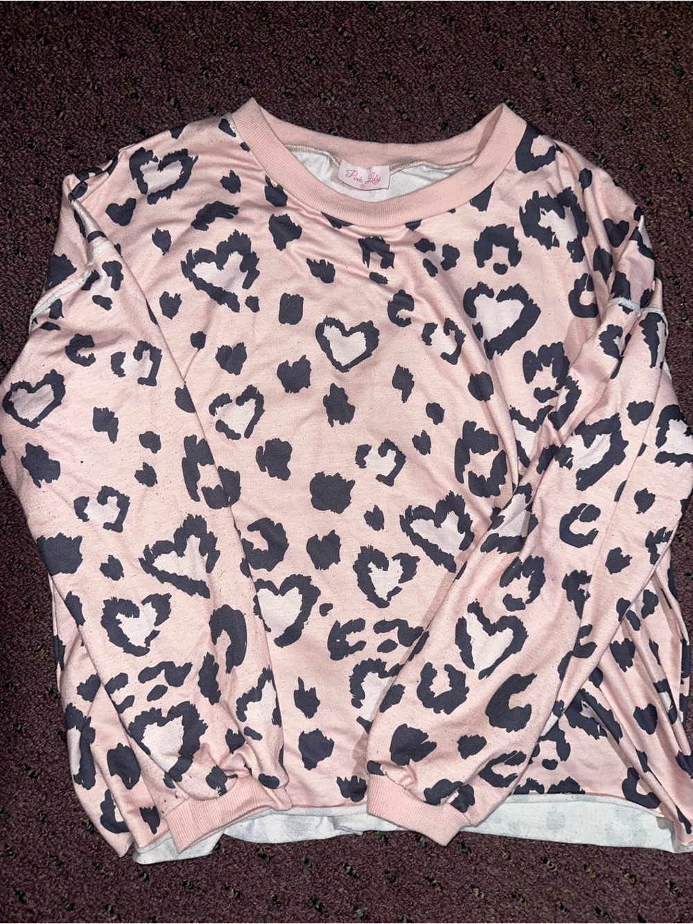 Pink Lily Pink and Black Heart Leopard Long Sleeve Pullover